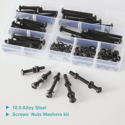 85 PCS M6 x 30mm 35mm 40mm 45mm 50mm, Button Head Socket Cap Screws Bolts Washers Nuts Assortment Kit, 10.9 Grade Alloy Steel, Black Oxide Finish, Metric Allen Hex Drive - size: Button M6x30/35/40/45/50 mm