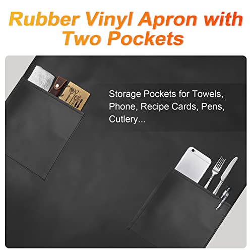 Waterproof Rubber Apron Adjustable Dishwasher Apron - Heavy Duty Work Apron - color: Black With 2 Pockets, size: 2 Pack