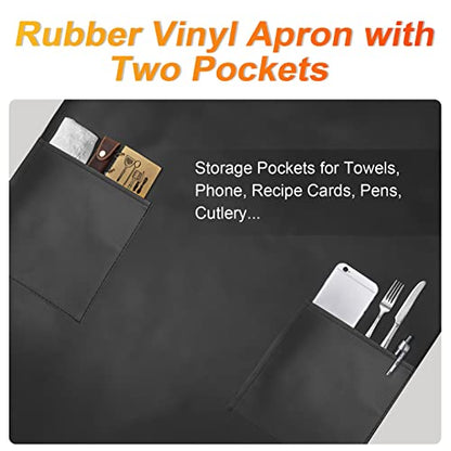 Waterproof Rubber Apron Adjustable Dishwasher Apron - Heavy Duty Work Apron - color: Black With 2 Pockets, size: 2 Pack