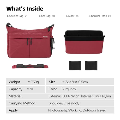 AMBITFUL Camera Messenger Bag for Photographers Shoulder bag,9L Red - color: Red
