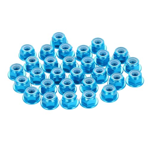 MECCANIXITY 30 Pcs M4 Flange Lock Nuts, Aluminum Nylon Locking Nuts, M4 x 0.7mm Hex Locking Serrated Nuts for RC Drone Quadcopter Motor Prop Adapter Fasteners, Light Blue - color: Light Blue, size: M4x0.7mm