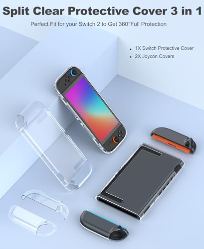 Spican Switch 2 Accessories 4 in 1 Bundle, Switch Carrying Case for Nintendo Switch 2/Switch/Oled, Split-Clear Protective CoverX1&Switch 2 ProtectorsX2&Grip CapsX4 for Nintendo 3DS & 2DS Games - size: 4 in 1 Bundle | Clear