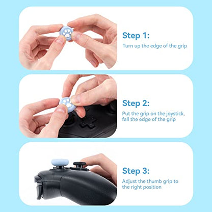 GeekShare Cat Paw Controller Skin Grips Set Compatible with Switch Pro-Anti-Slip Silicone Protective Cover Case Joystick Caps for Switch Pro Wireless Controller - Blue