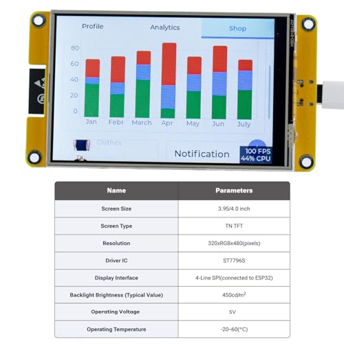 Hosyond 4.0'' 320x480 Touch Screen with ESP32-32E ESP32 Display with WiFi+BT, ST7796S Driver LCD TFT Screen Module for Arduino IoT - size: 4.0"