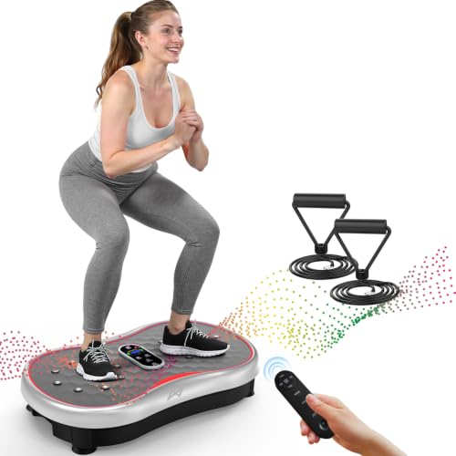 AXV Vibration Plate Fitness Platform Exercise Machine Vibrating Shaking Full Body Shaker Workout Vibrate Stand Shake Board Sport for Weight Loss Fat Burner for Gym Home Office - color: ROUND.SILVER