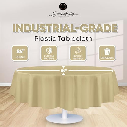 Grandipity Plastic Table Cloth Disposable 12 Pack 84" Round Beige - color: Beige, size: 84in. Round
