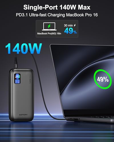 AsperX Laptop Power Bank, 25,000mAh 140W PD 3.1 Fast Charging USB C - color: Deep Grey