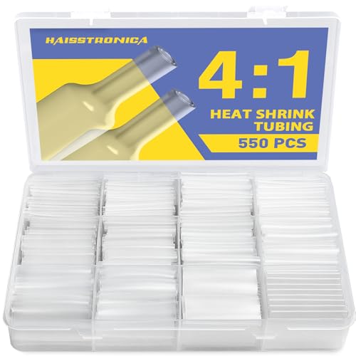 haisstronica 550PCS 4:1 Heat Shrink Tubing Kit 3/32"-3/4" Clear - color: Clear, size: 3/32"-3/4"