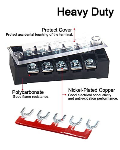 Terminal Block, 5 Circuits 600V 15A Dual Row Screw Terminal Strip, 5 Sets - size: 15A 5P+5pcs Jumpers