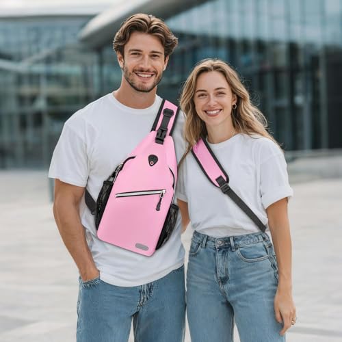 MOSISO Small Sling Bag for Men, Crossbody Shoulder Chest Daypack Bag - color: Light Pink