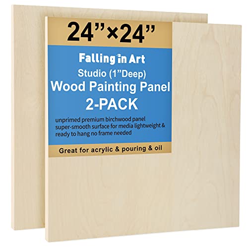 Falling in Art 2 Pack 24x24 Unfinished Birch Wood Panels Kit for Painting - size: 24*24 2-pack