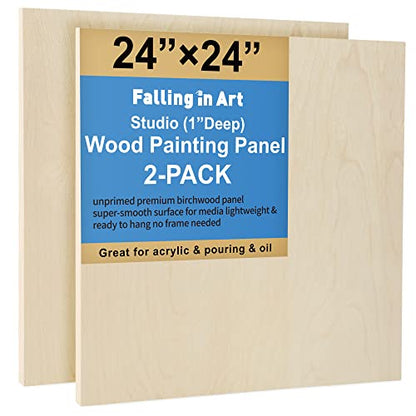Falling in Art 2 Pack 24x24 Unfinished Birch Wood Panels Kit for Painting - size: 24*24 2-pack