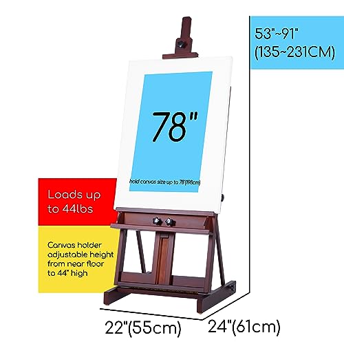 MEEDEN Large Art Easel for Painting: Solid Beech Wood H‑Frame Floor Easel - color: Deep Walnut