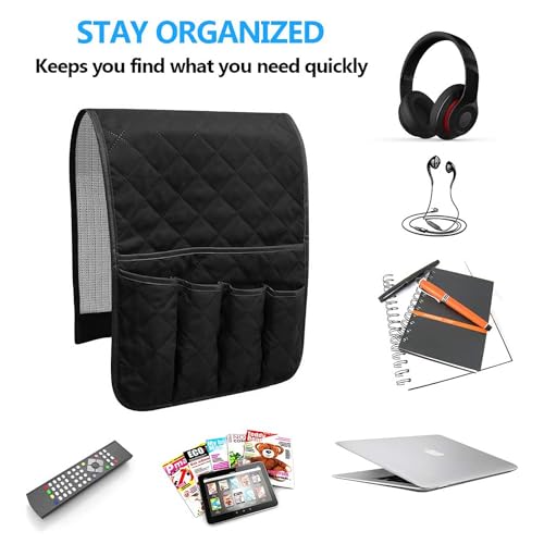 Armchair Caddy for Recliner, Non Slip Sofa Arm Organizer, Black - color: BLACK