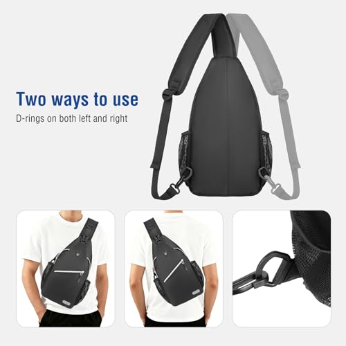 MOSISO Small Sling Bag for Men, Crossbody Shoulder Chest Daypack Bag - color: Black