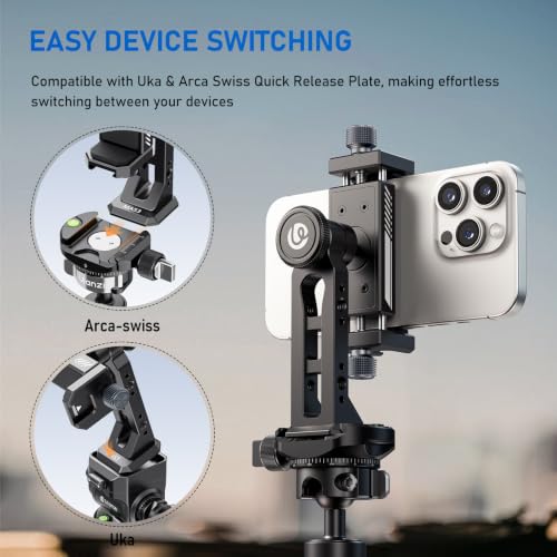 Ulanzi MA53 Universal Phone Tripod Mount Clamp, Metal with Dual Cold Shoes