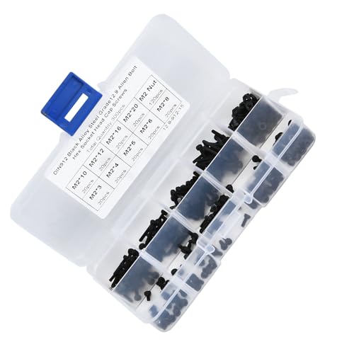 300PCS M2 x 3-20mm 12.9 Grade Black Hex Socket Screw Bolt and Nut Kit Alloy Steel Button Head Socket Bolts