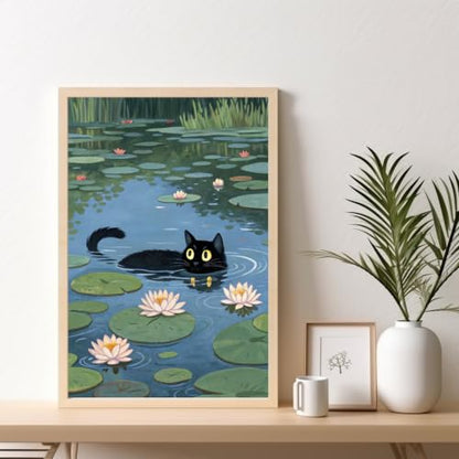 Black Cat Framed Paint by Numbers Kit for Adults Beginner 8x12 inch - color: Frame-OP-US09