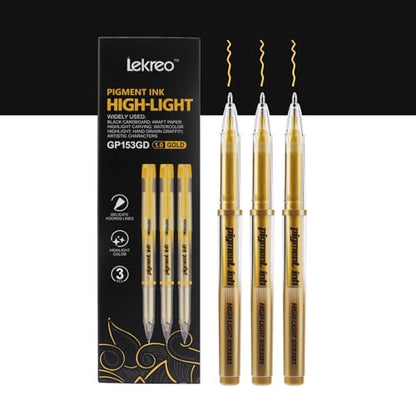 Gold Silver White Ink Gel Pens, 1mm Medium Fine Point, Opaque archival Ink Pen for Dark Paper Drawing,Sketching, Illustration, Card Making, Bullet Journaling (Gold Ink-3 Packs) - color: Gold Ink-3 Packs