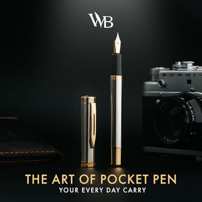 Wordsworth & Black Mini Pocket Fountain Pen for Writing, Medium Nib, Silver - color: Silver Gold