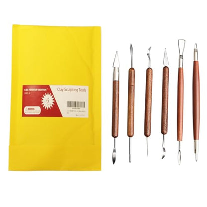 S & E TEACHER'S EDITION 6 Pcs Pottery & Clay Sculpting Tools, Double-Sided, Smooth Wooden Handles. (Pack of 2) - size: 6 PCS (Pack of 2)