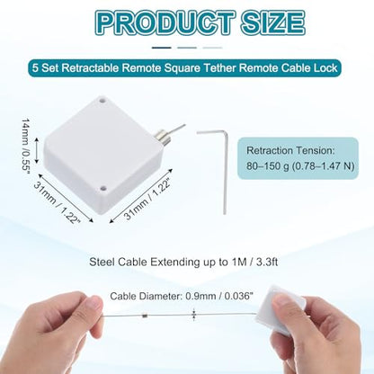 PATIKIL Retractable Remote Control Cable Tether (3.3ft / 1M, White)(5 Set) Square Remote Control Security Lanyard Lock Adjustable Locking Leash with Round Iron Cap, Suit for - TVs/Tablets - color: White