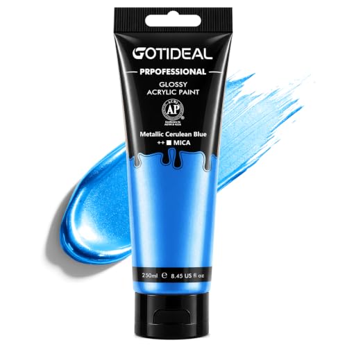 GOTIDEAL Metallic Blue Acrylic Paint, 8.45oz/250ml, Art Craft Paints - color: Metallic cerulean blue