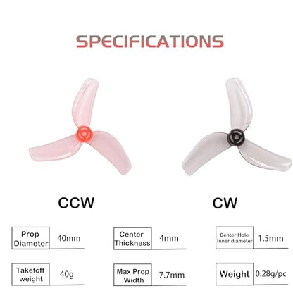 GEMFAN 1614 3-Blade Propeller 40mm Prop 1.5mm Hole for FPV Drone(Gray+Pink)