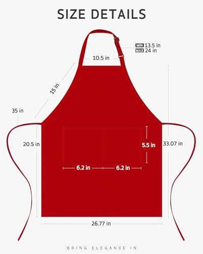 Syntus Chef Apron for Men Women with Pockets, Thick Grilling BBQ Apron - color: Red