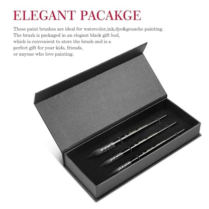 3-Piece Round Pointed Detail Paint Brush Set - Black - color: Black