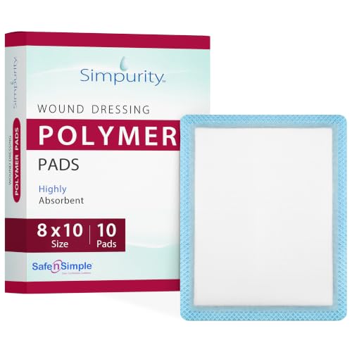 Simpurity Super Absorbent Polymer Wound Dressing - 8"x10" Individual Thick Pads - Dressing Supplies for Wounds - Bordered Polymer Dressing for Wound Care