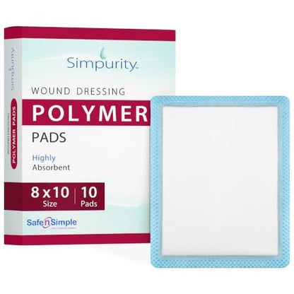 Simpurity Super Absorbent Polymer Wound Dressing - 8"x10" Individual Thick Pads - Dressing Supplies for Wounds - Bordered Polymer Dressing for Wound Care