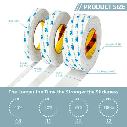 3M Double Sided Tape 0.5"×16.5Ft No Damage Double Sided Wall Tape - color: White, size: Width: 0.5''