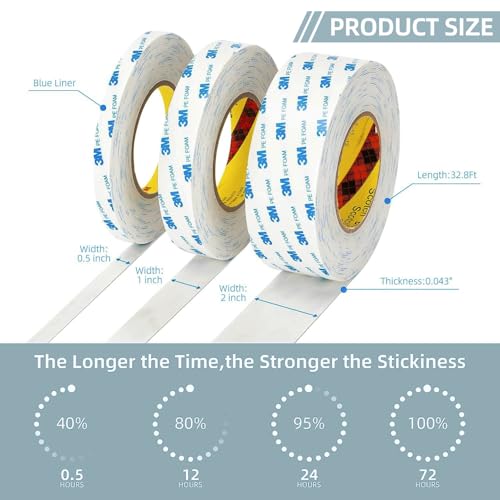 3M Double Sided Tape Heavy Duty 2 in x 16.5ft Removable PE Foam Tape - color: White, size: Width: 2''