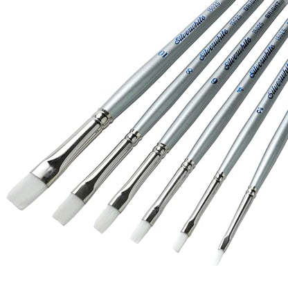 Silver Brush Limited Silverwhite Brights Watercolor Paintbrush Set, 6pc - style: 6 Pc, Short Handle Brights