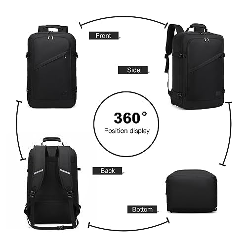 Kono Travel Backpack Airline Approved Overhead Bin Personal Item Bag - color: Black, size: Large