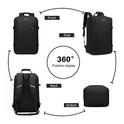 Kono Travel Backpack Airline Approved Overhead Bin Personal Item Bag - color: Black, size: Large