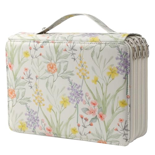 200 Slots Canvas Pencil Case 4-Layer Zipped Holder w/Handle - color: White, size: 200