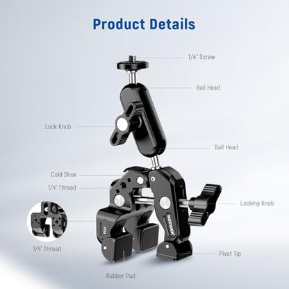 NEEWER Super Clamp with 3" Dual Ballhead Magic Arm Camera Phone Mount, ST88 - style: ST88