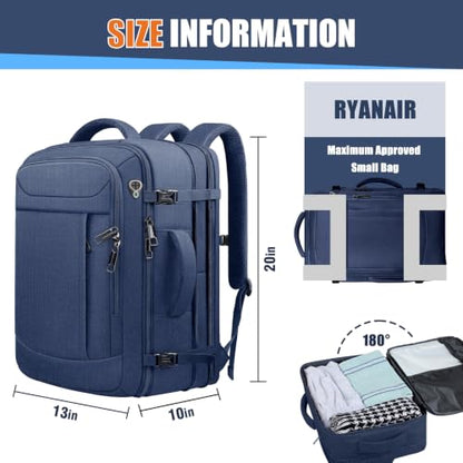 45L Travel Backpack, Expandable Carry On Backpack, Blue - color: Blue, size: 17.3 inch (21"x13"x9")