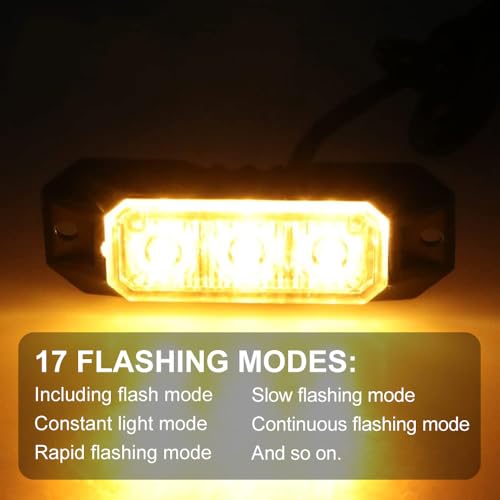 2PCS 3-LED Amber Strobe Lights for Trucks, LED Strobe Grille Light - color: Yellow, size: 3LED-2PCS