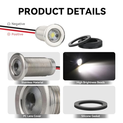 4-Pack IP68 LED Boat Interior Courtesy Lights Dia 1 Inch, White - color: WHITE