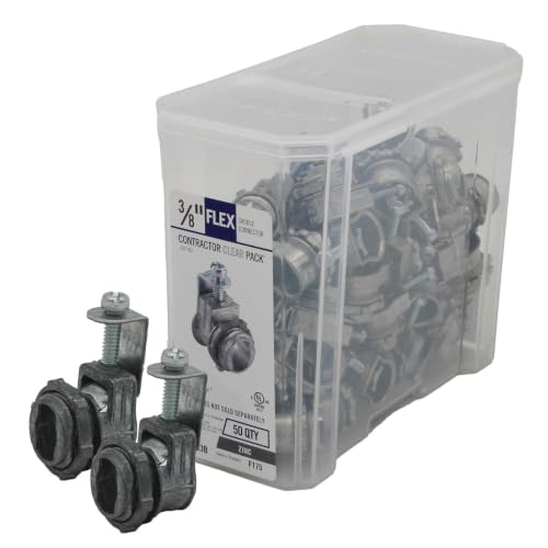 Halex 3/8 in. Flexible Metal Conduit Saddle Cable Connector. Compatible with AC, MC, and NM Cable – ½ in. Knockout- Zinc Die-Cast, UL Listed 06703B, 50-Pack - style: 3/8" (1/2" KO) in. Trade Size 50 Per Pack