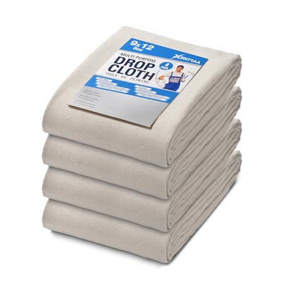 Canvas Drop Cloth - Durable Protection for Painting and Home Projects (9/12-PACK-4) - color: Beige, size: 9/12-PACK-4