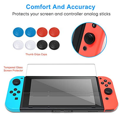 Case Compatible with Nintendo Switch, Fit The Dock Station, Protective Accessories Cover Compatible with Joy Con Controller and Console Dockable with a Tempered Glass Screen Protector, Blue & Red - size: Switch 1 (2017)