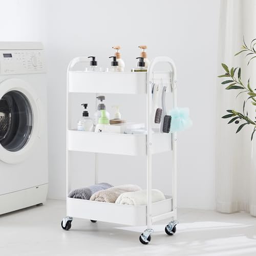 3-Tier Rolling Utility Cart with Caster Wheels,Easy Assembly, White - color: White, size: 3-Tier Standard Cart