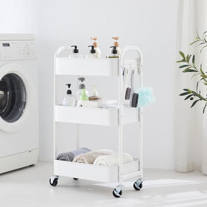 3-Tier Rolling Utility Cart with Caster Wheels,Easy Assembly, White - color: White, size: 3-Tier Standard Cart