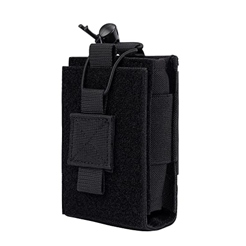 Adjustable Radio Pouch MOLLE Radio Holder for Tactical Duty Belt Two Ways Radio Holster Walkie Talkies Case Rifle Mag Carrier 5.56mm 7.62mm Magazine Nylon Carry Bag for Police Security Rescue - color: Black