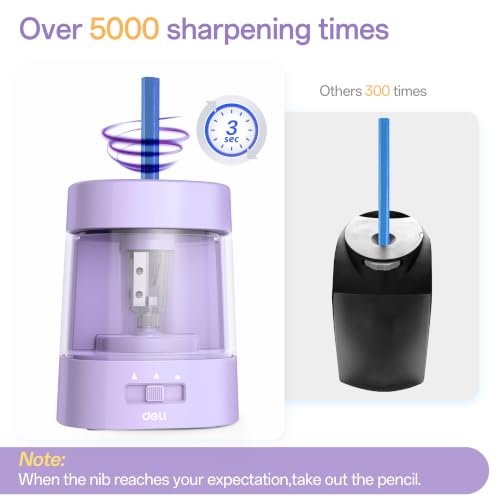 Deli Electric Pencil Sharpener, Automatic Pencil Sharpeners, Purple - color: Purple