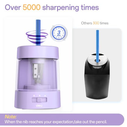 Deli Electric Pencil Sharpener, Automatic Pencil Sharpeners, Purple - color: Purple